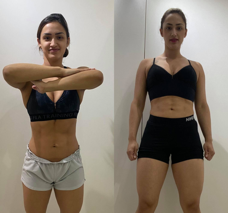 Evolução física de aluna com personal trainer